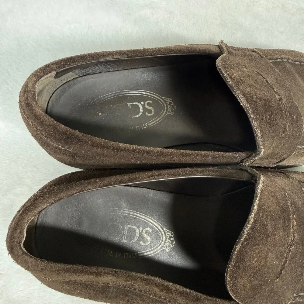 Tods Dark Brown Suede Penny Loafers Made in Italy Mens 5.5‎